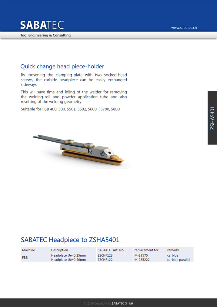 Sabatec AG _ Quick Change Head Piece Holder - ZSHA5401 _ FBB