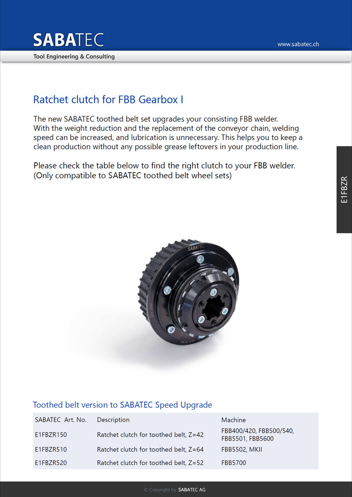 Sabatec AG _ Ratchet Clutch Toothed Belt Set Gearbox I - E1FBZR _ FBB