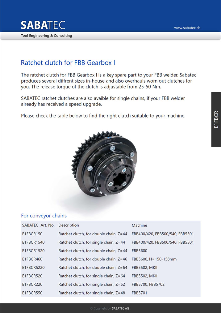 Sabatec AG _ Ratchet Clutch Gearbox I - E1FBCR _ FBB